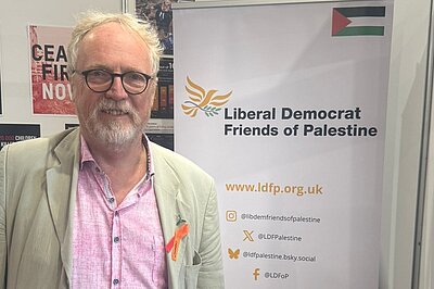 Brian at the Lib Dems friends of Palestine stall