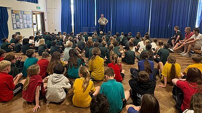 Brian speaking to pupils at Christchurch school