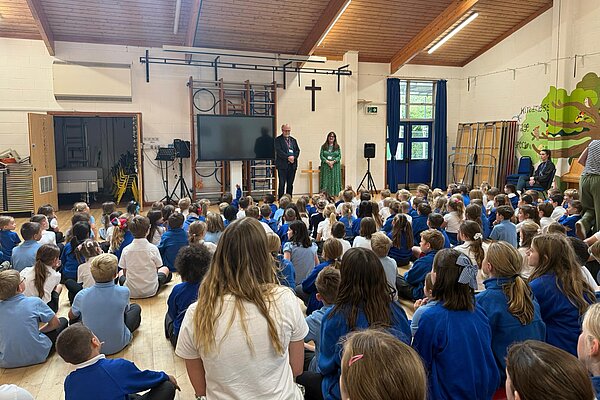 Brian at Staverton School talking to kids