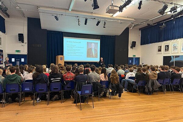 Brian speaking to pupils