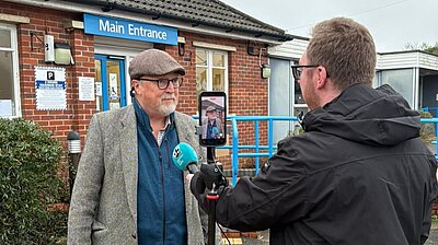 Brian talking to the press about Melksham Hospital