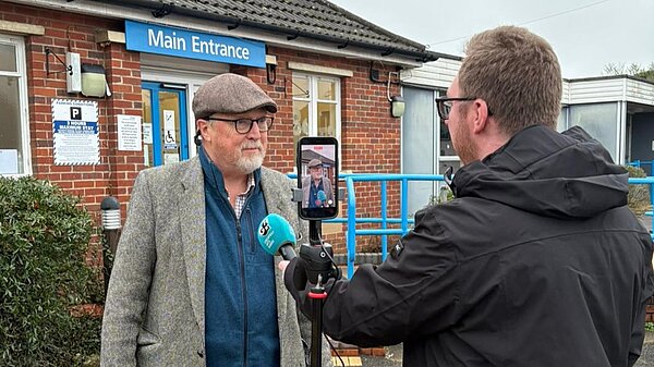 Brian speaking to press outside Melksham Hospital
