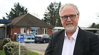 Brian outside Melksham hospital