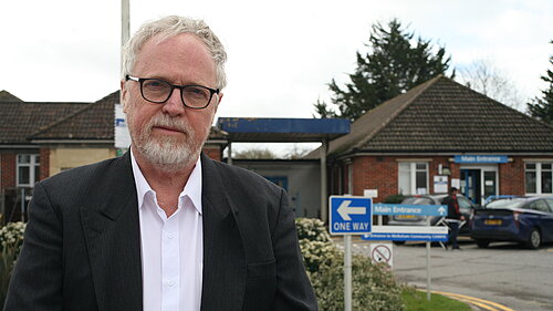Brian outside Melksham hospital
