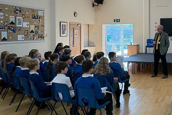Brian talking to pupils
